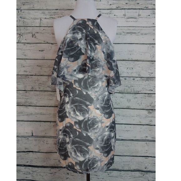 Lulu's Grey Pink Floral Print Dress - Picture 1 of 5